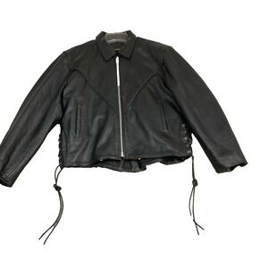 Interstate Leather Braid Trim Side Lacing Lined Black Bad*ss Motorcycle Jacket M